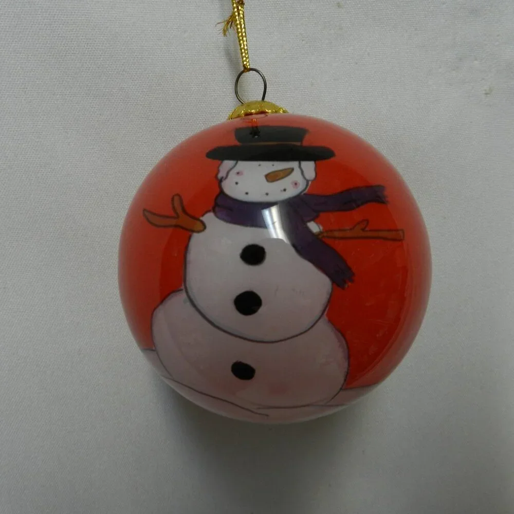 Li Bien Snowman Christmas Ornament Vintage w/ Box Holidays red green 3